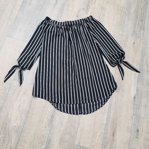 STRIPED | Black and White Off the Shoulder Dress